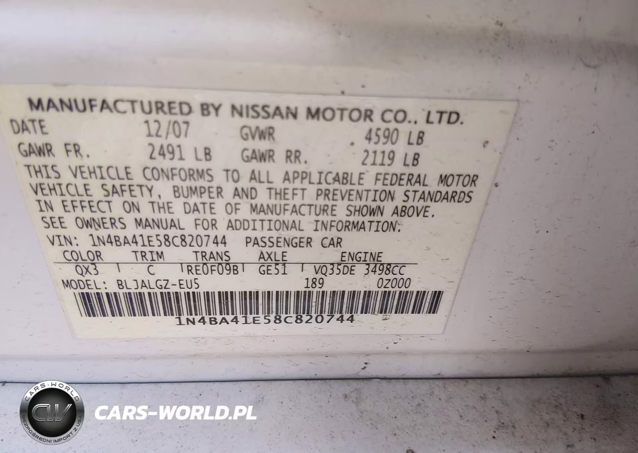 2008 Nissan Maxima 3.5 Sl VIN:1N4BA41E58C820744 - 9