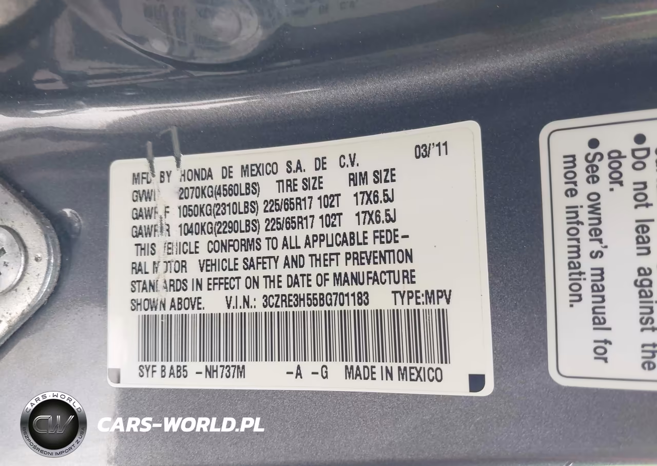 2011 Honda Cr-V Ex VIN:3CZRE3H55BG701183 - 9