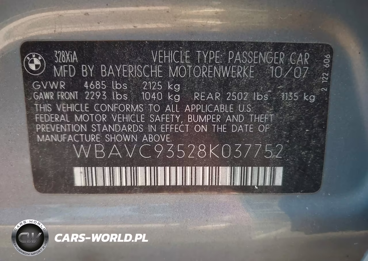2008 BMW 328Xi VIN:WBAVC93528K037752 - 9