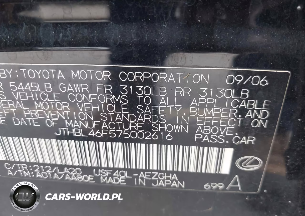 2007 Lexus Ls 460 VIN:JTHBL46F575002616 - 9