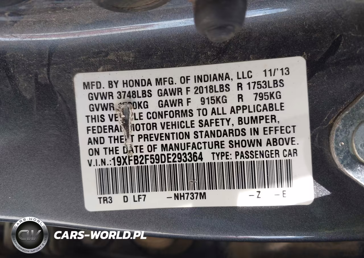 2013 Honda Civic Lx VIN:19XFB2F59DE293364 - 9