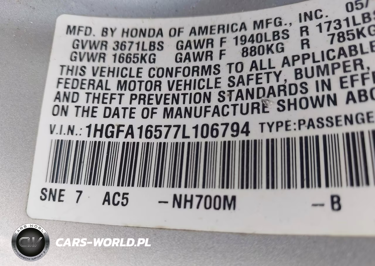 2007 Honda Civic Lx VIN:1HGFA16577L106794 - 9