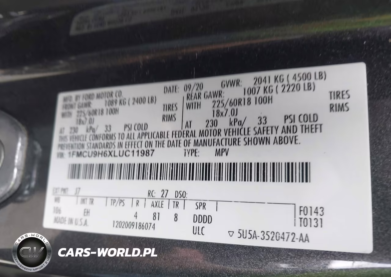 2020 Ford Escape Sel VIN:1FMCU9H6XLUC11987 - 9