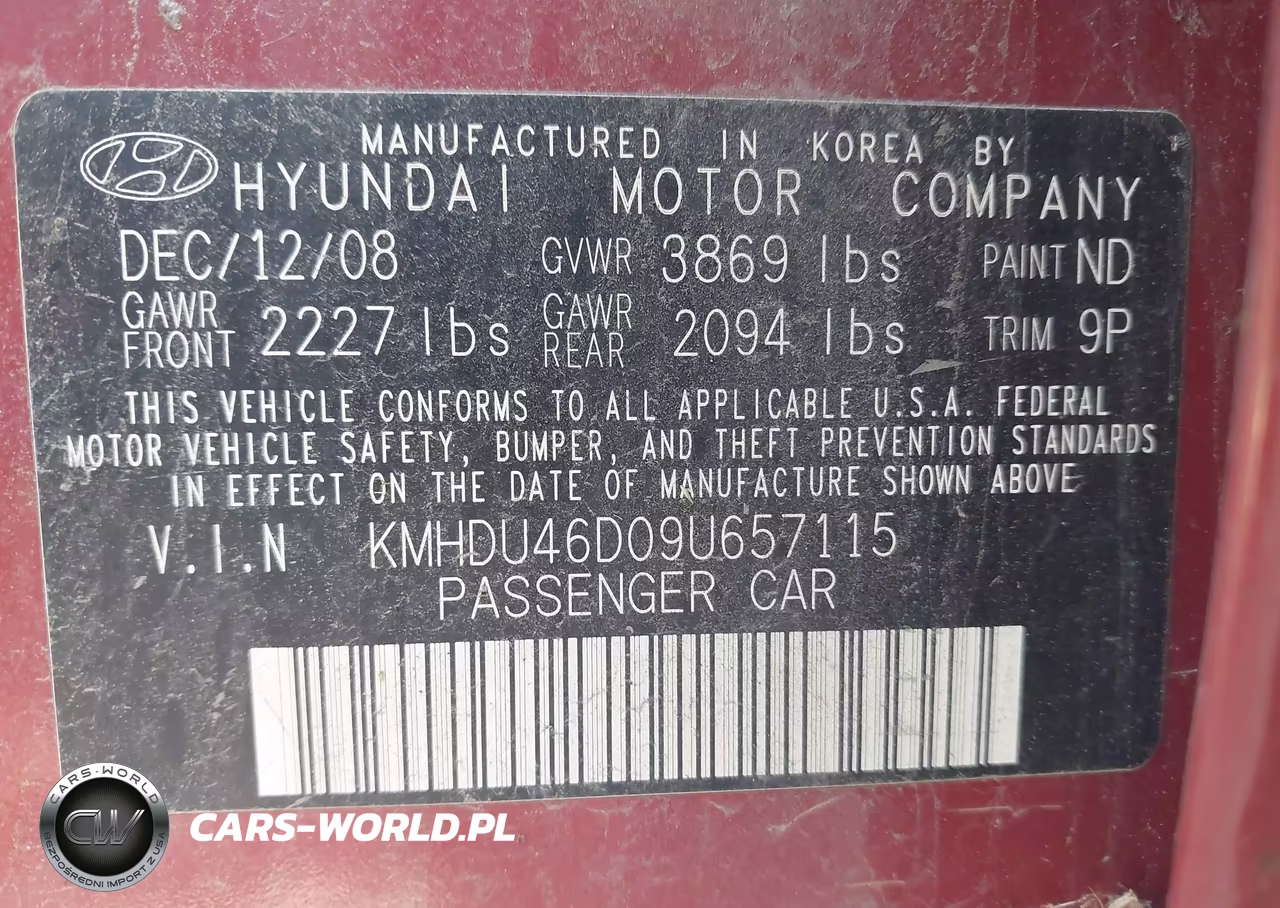 2009 Hyundai Elantra Se VIN:KMHDU46D09U657115 - 9