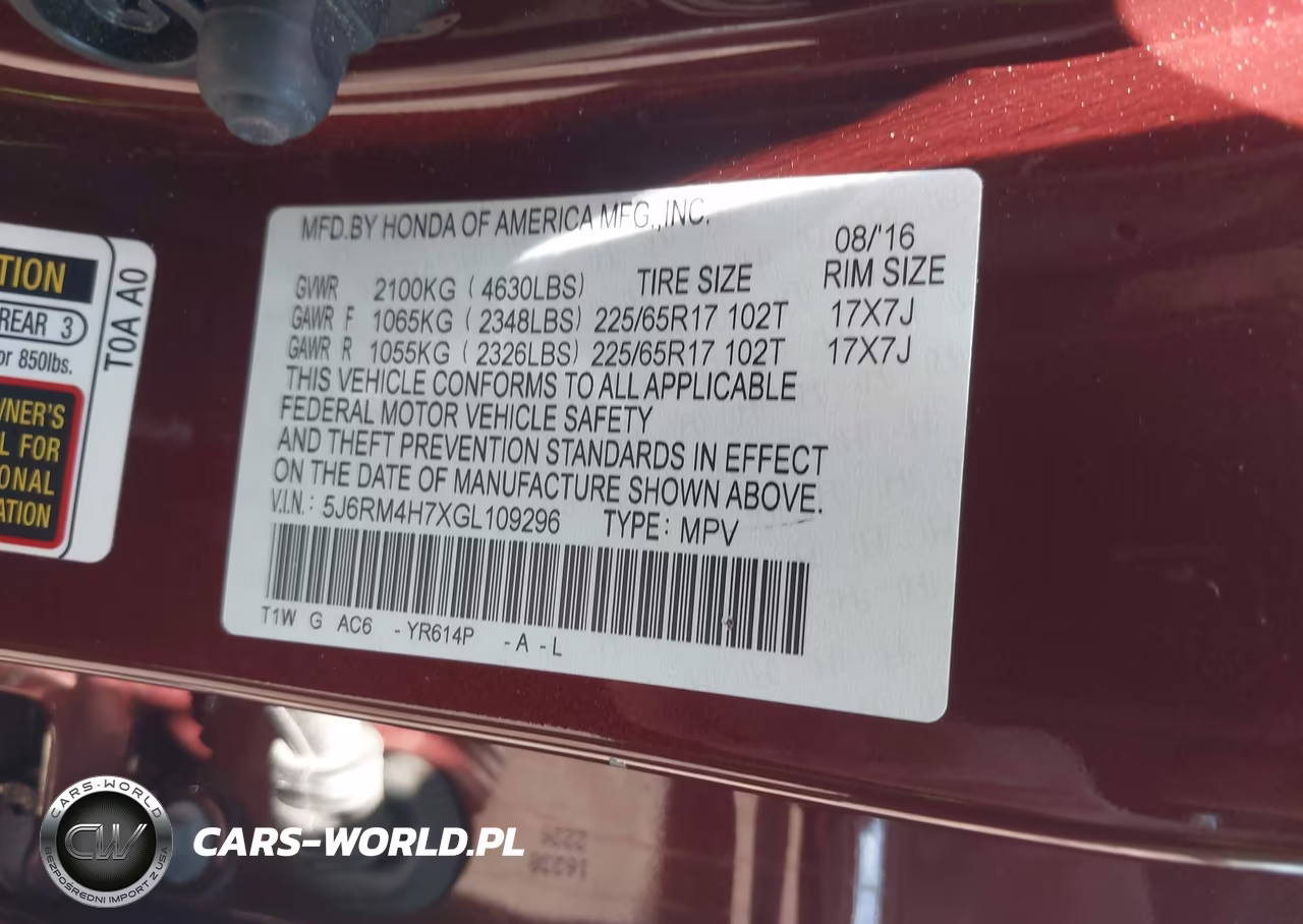2016 Honda Cr-V Ex-L VIN:5J6RM4H7XGL109296 - 9