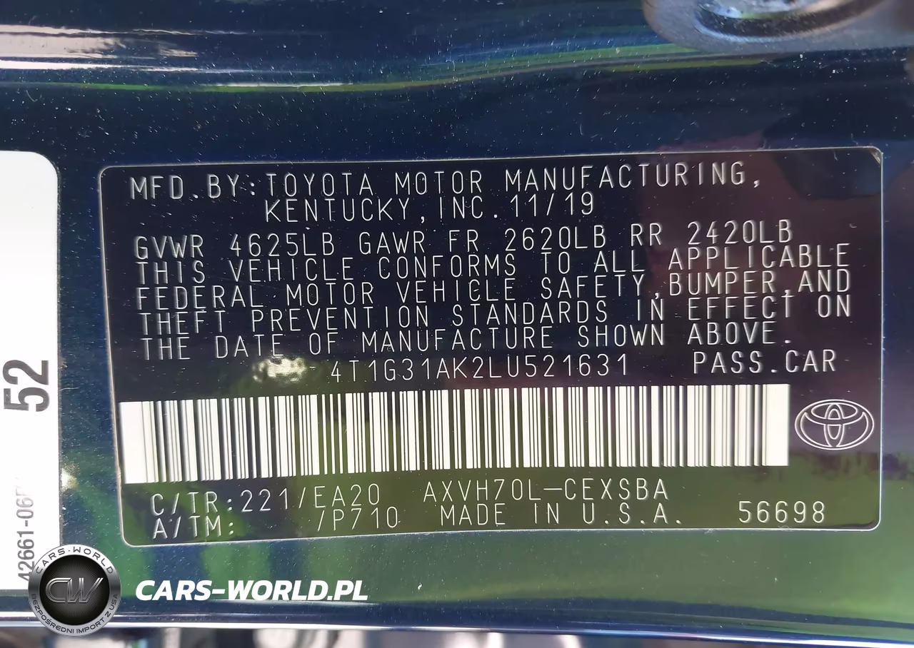 2020 Toyota Camry Se Hybrid VIN:4T1G31AK2LU521631 - 9