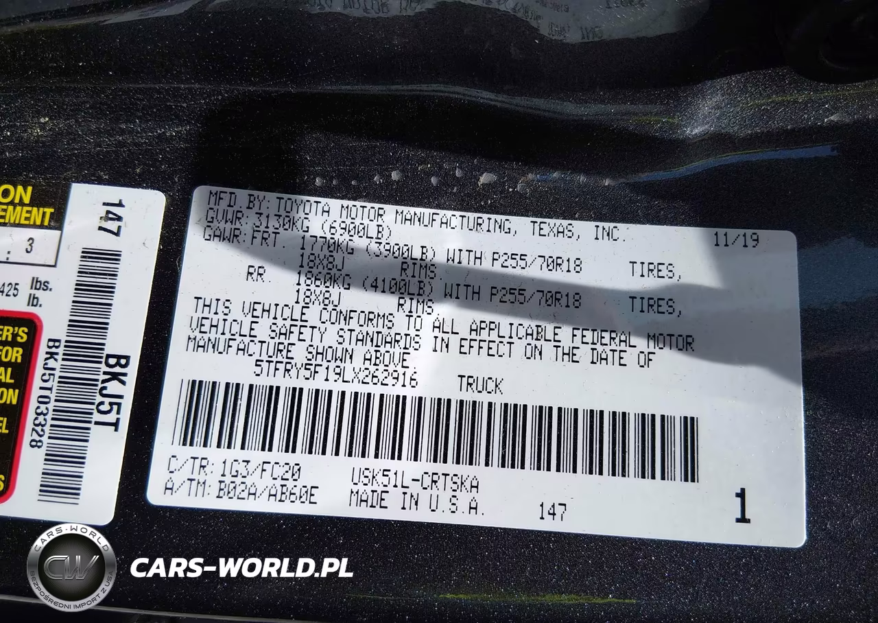 2020 Toyota Tundra Sr5 VIN:5TFRY5F19LX262916 - 9