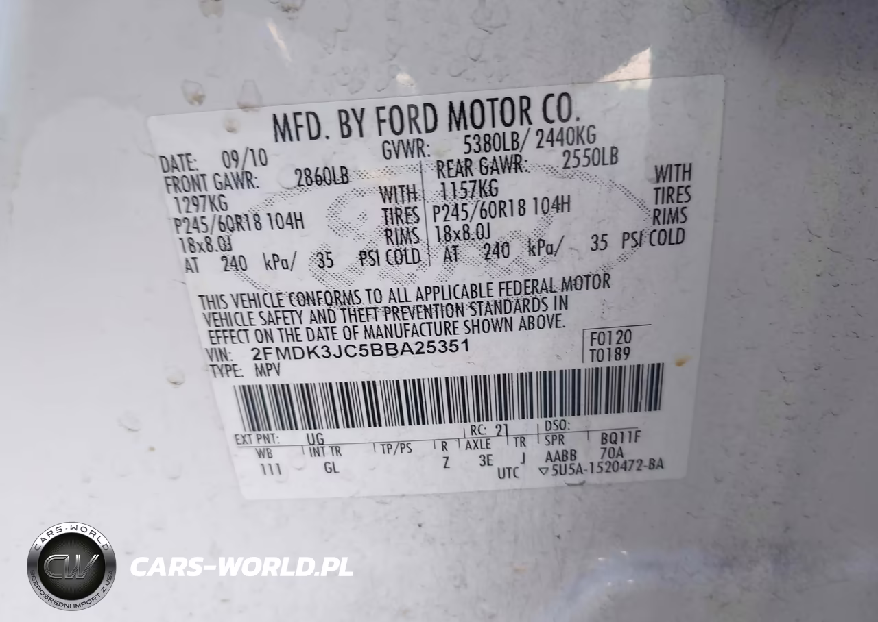 2011 Ford Edge Sel VIN:2FMDK3JC5BBA25351 - 9