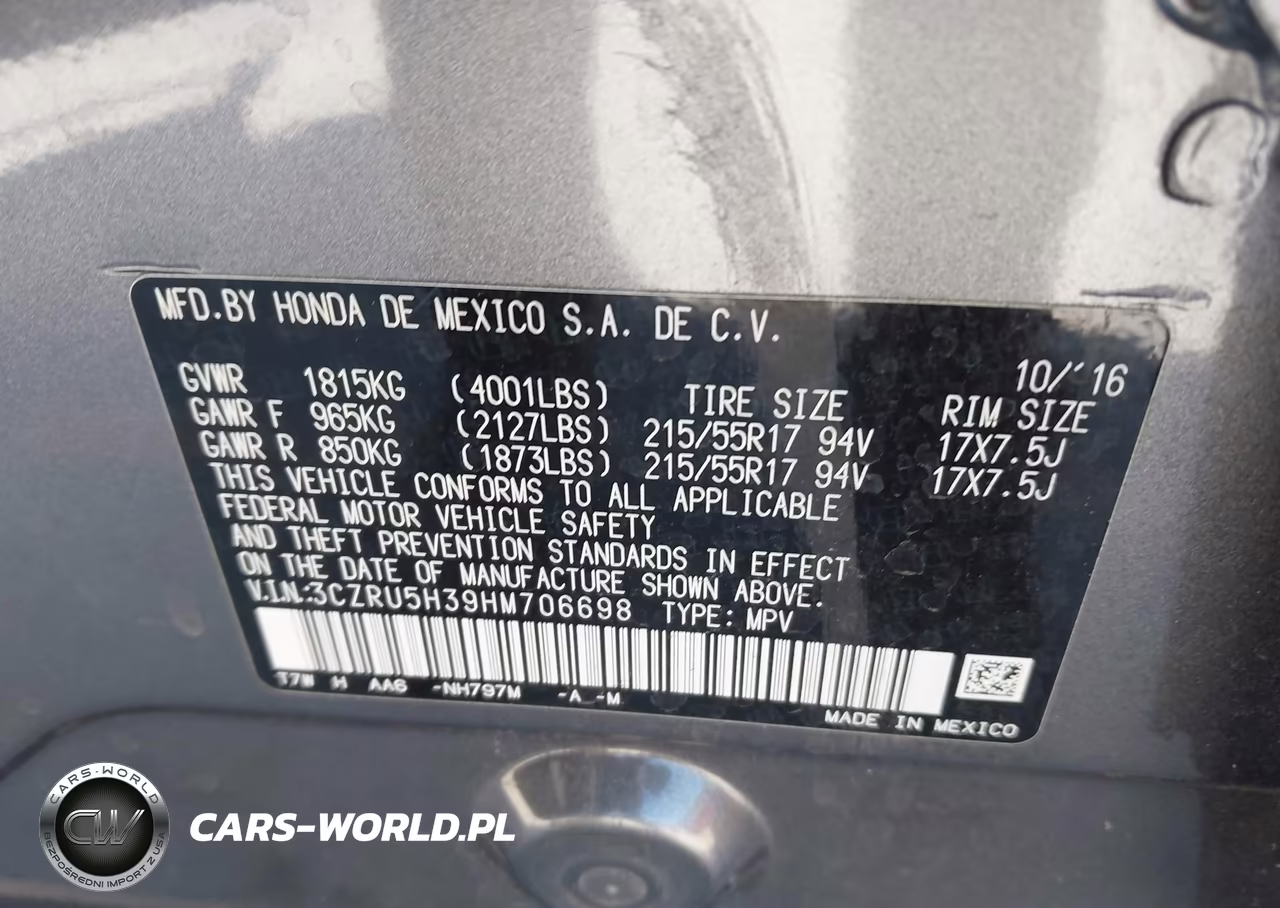 2017 Honda Hr-V Lx VIN:3CZRU5H39HM706698 - 9