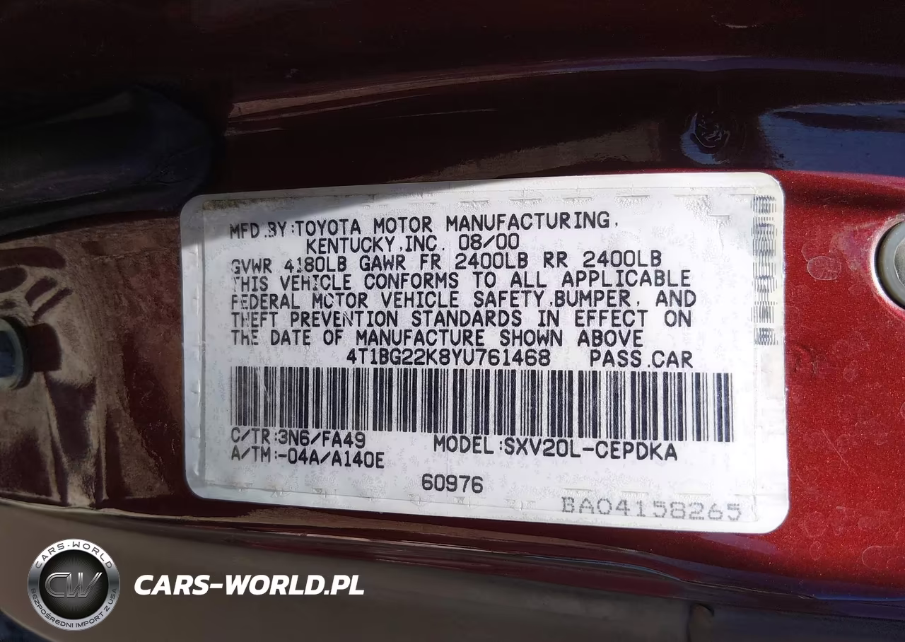 2000 Toyota Camry Ce VIN:4T1BG22K8YU761468 - 9