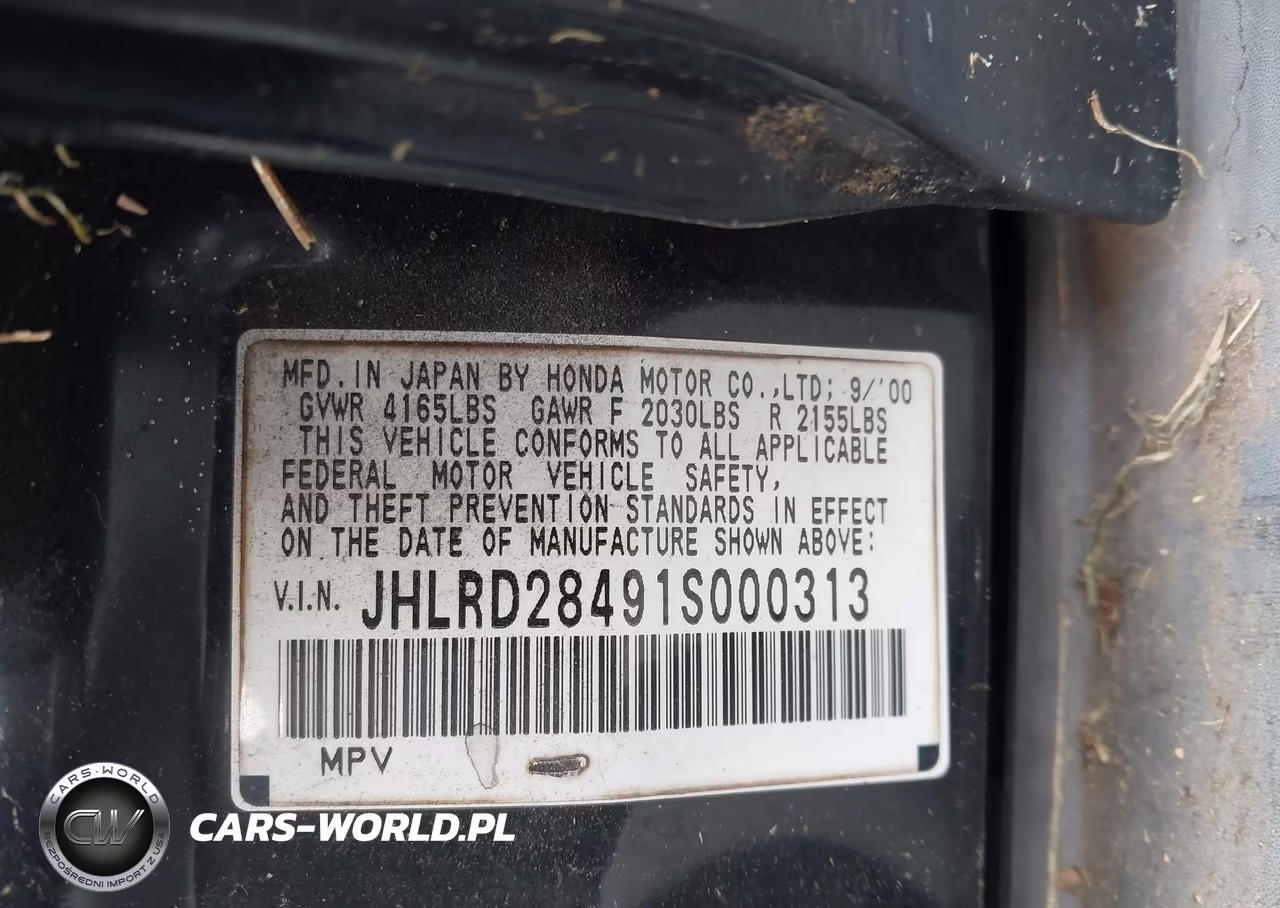 2001 Honda Cr-V Lx VIN:JHLRD28491S000313 - 9