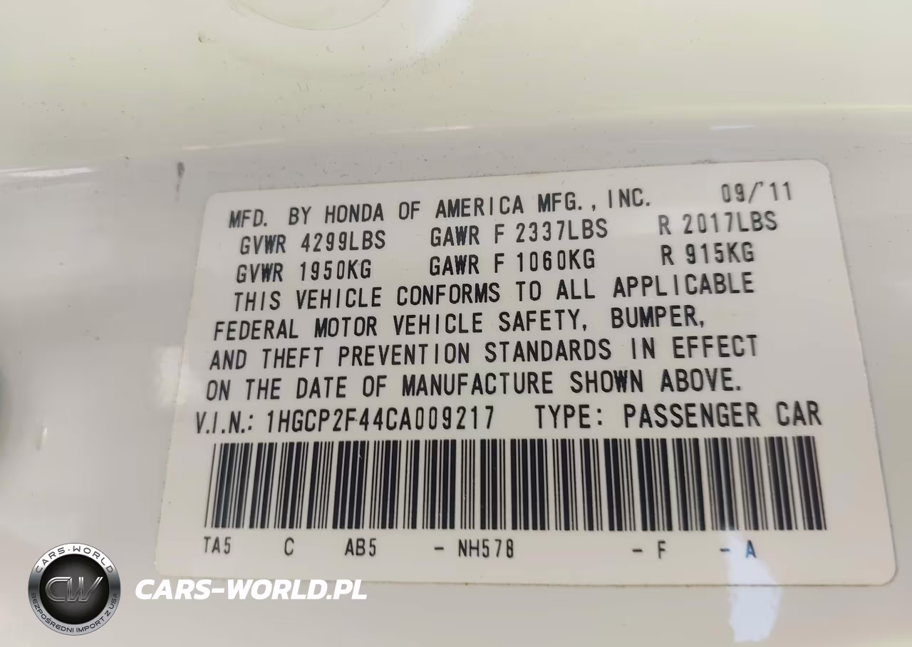 2012 Honda Accord 2.4 Lx-P VIN:1HGCP2F44CA009217 - 9