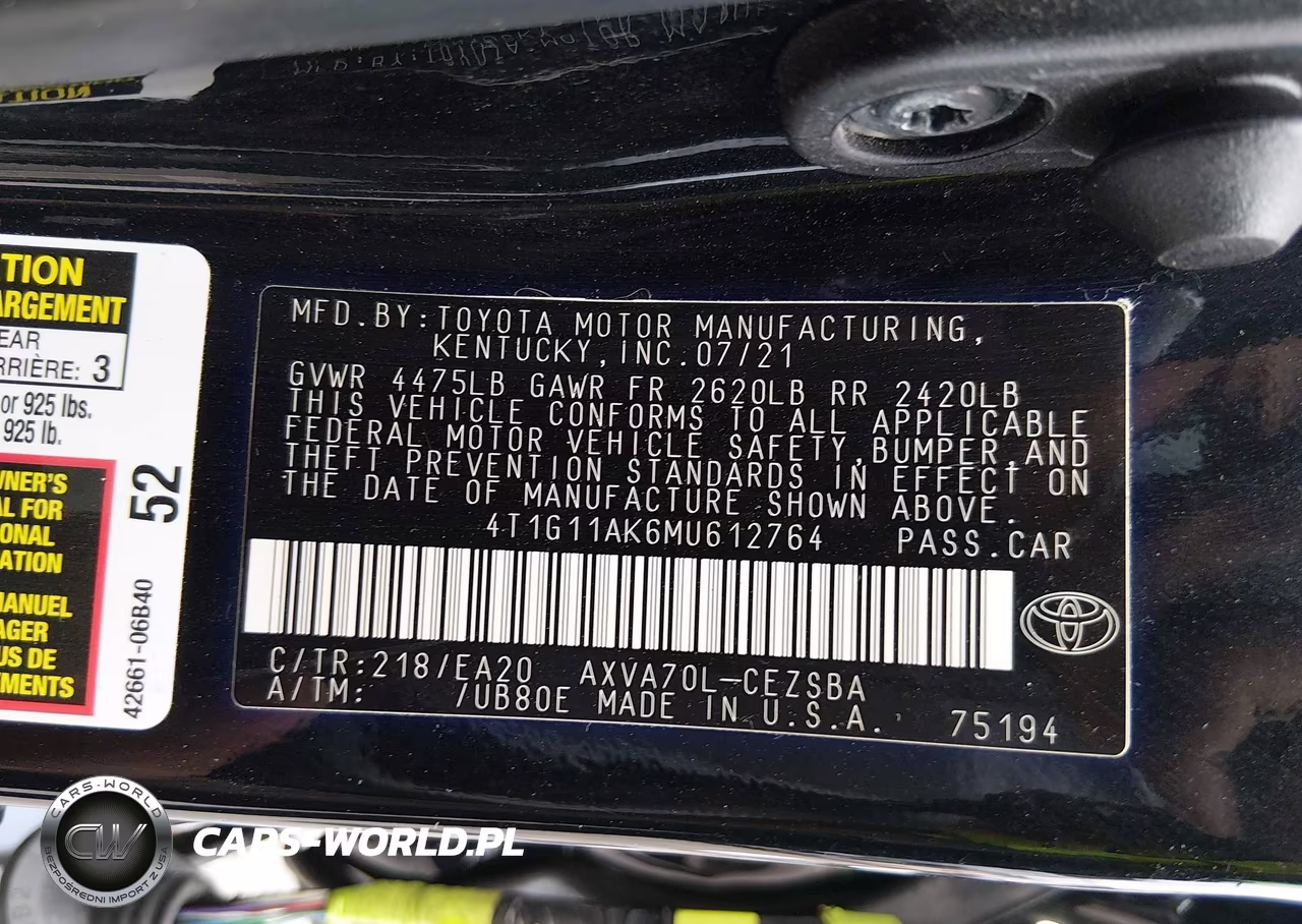 2021 Toyota Camry Se VIN:4T1G11AK6MU612764 - 9