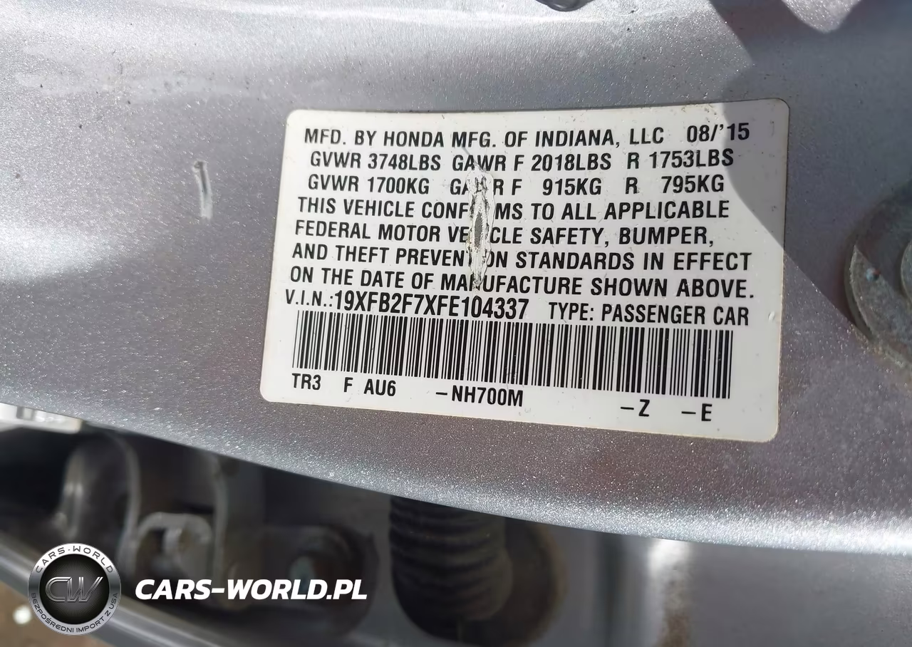 2015 Honda Civic Se VIN:19XFB2F7XFE104337 - 9
