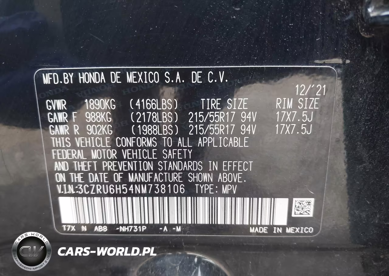 2022 Honda Hr-V Awd Ex VIN:3CZRU6H54NM738106 - 9