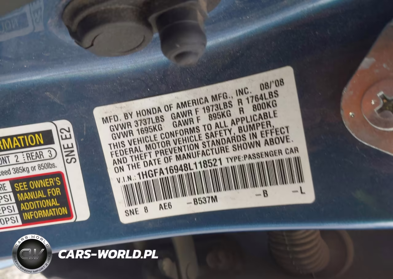 2008 Honda Civic Ex-L VIN:1HGFA16948L118521 - 9