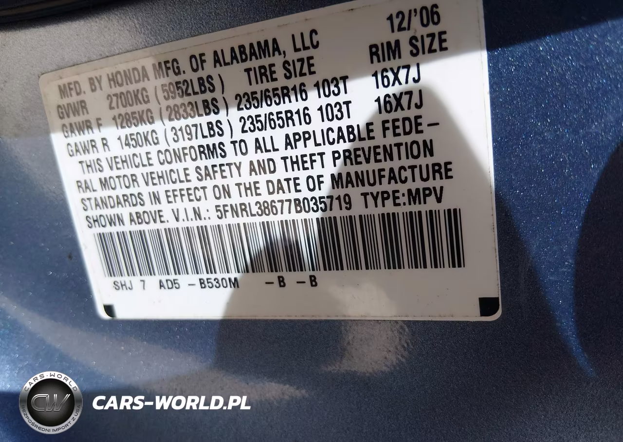 2007 Honda Odyssey Ex-L VIN:5FNRL38677B035719 - 9