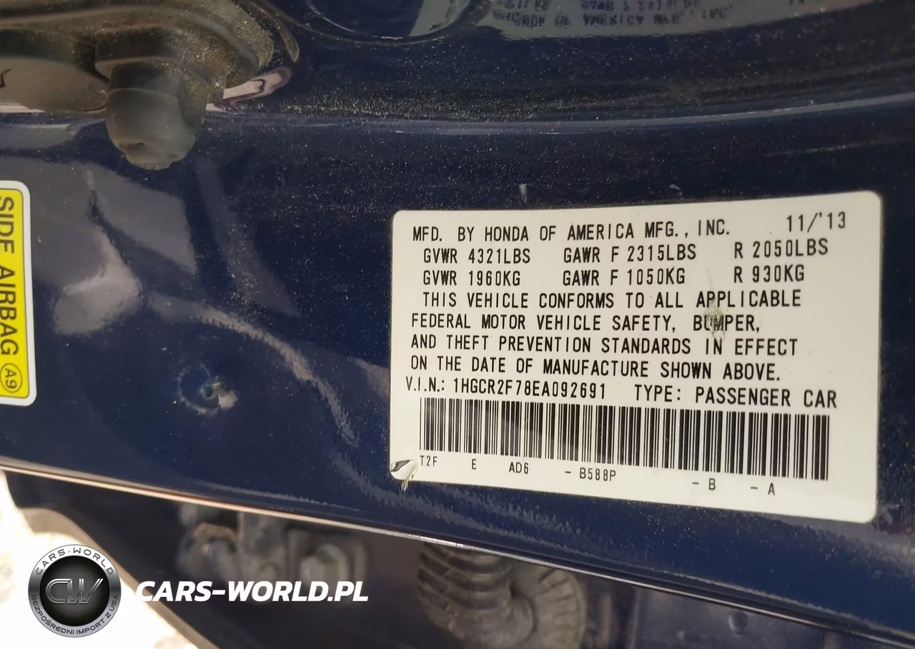 2014 Honda Accord Ex VIN:1HGCR2F78EA092691 - 9