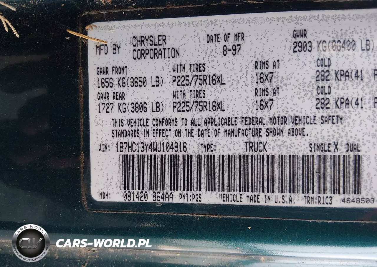 1998 Dodge Ram 1500 St VIN:1B7HC13Y4WJ104916 - 9