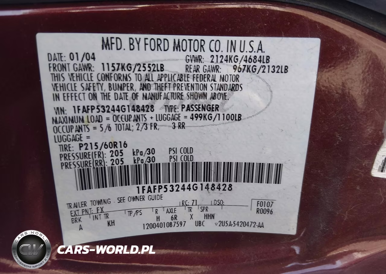 2004 Ford Taurus Se VIN:1FAFP53244G148428 - 9