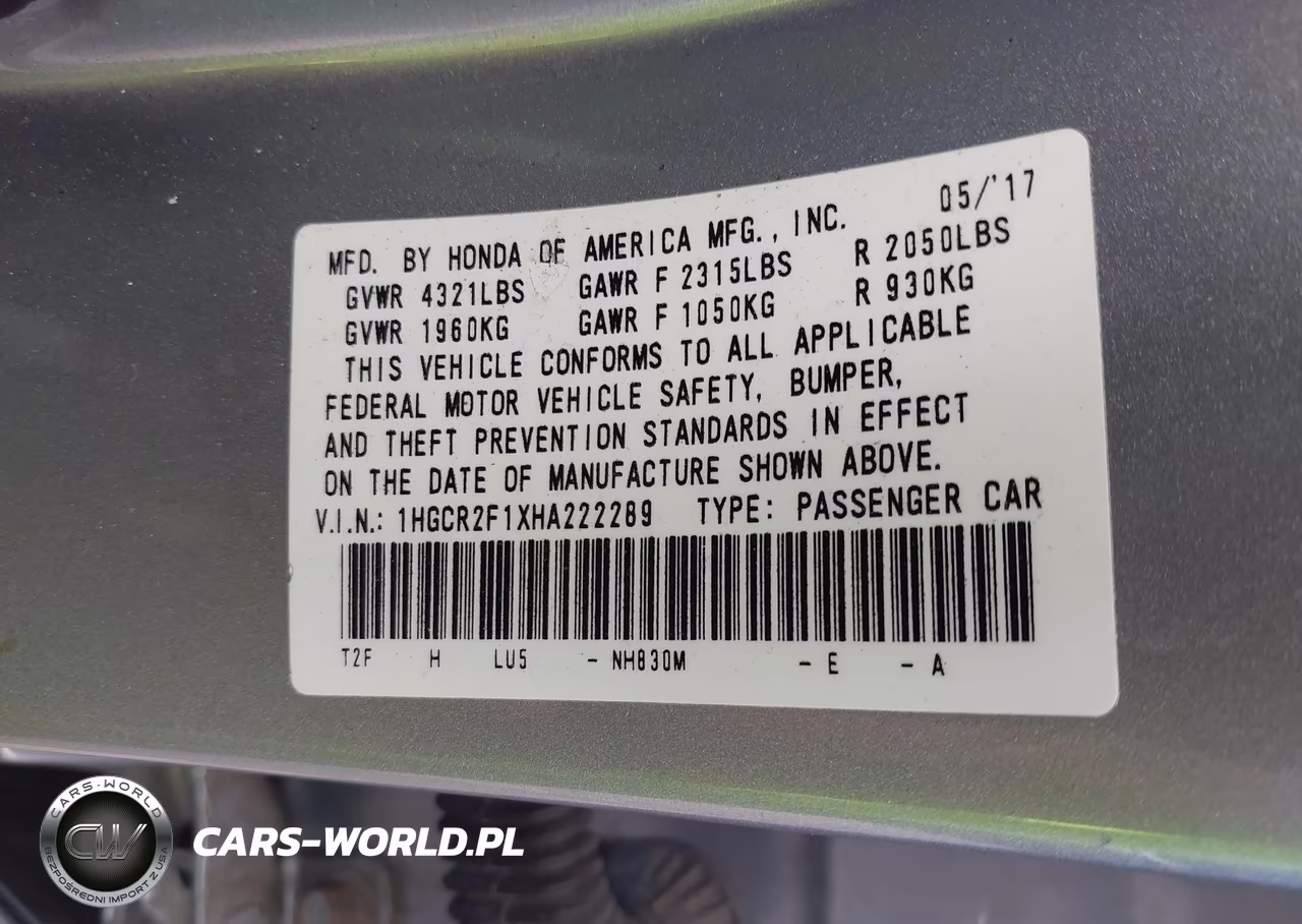 2017 Honda Accord Sport Se VIN:1HGCR2F1XHA222289 - 9