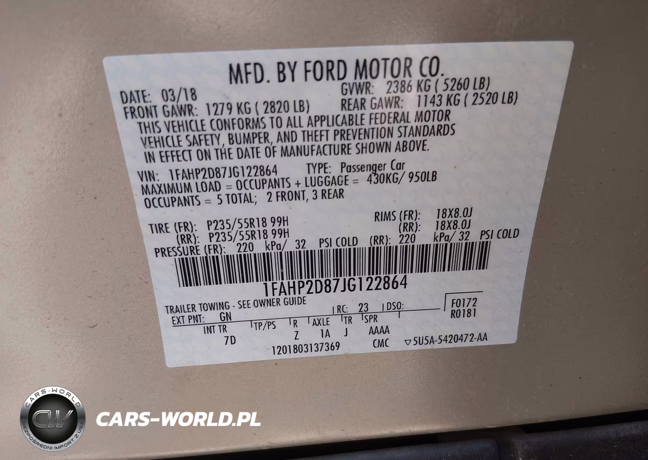 2018 Ford Taurus Se VIN:1FAHP2D87JG122864 - 9
