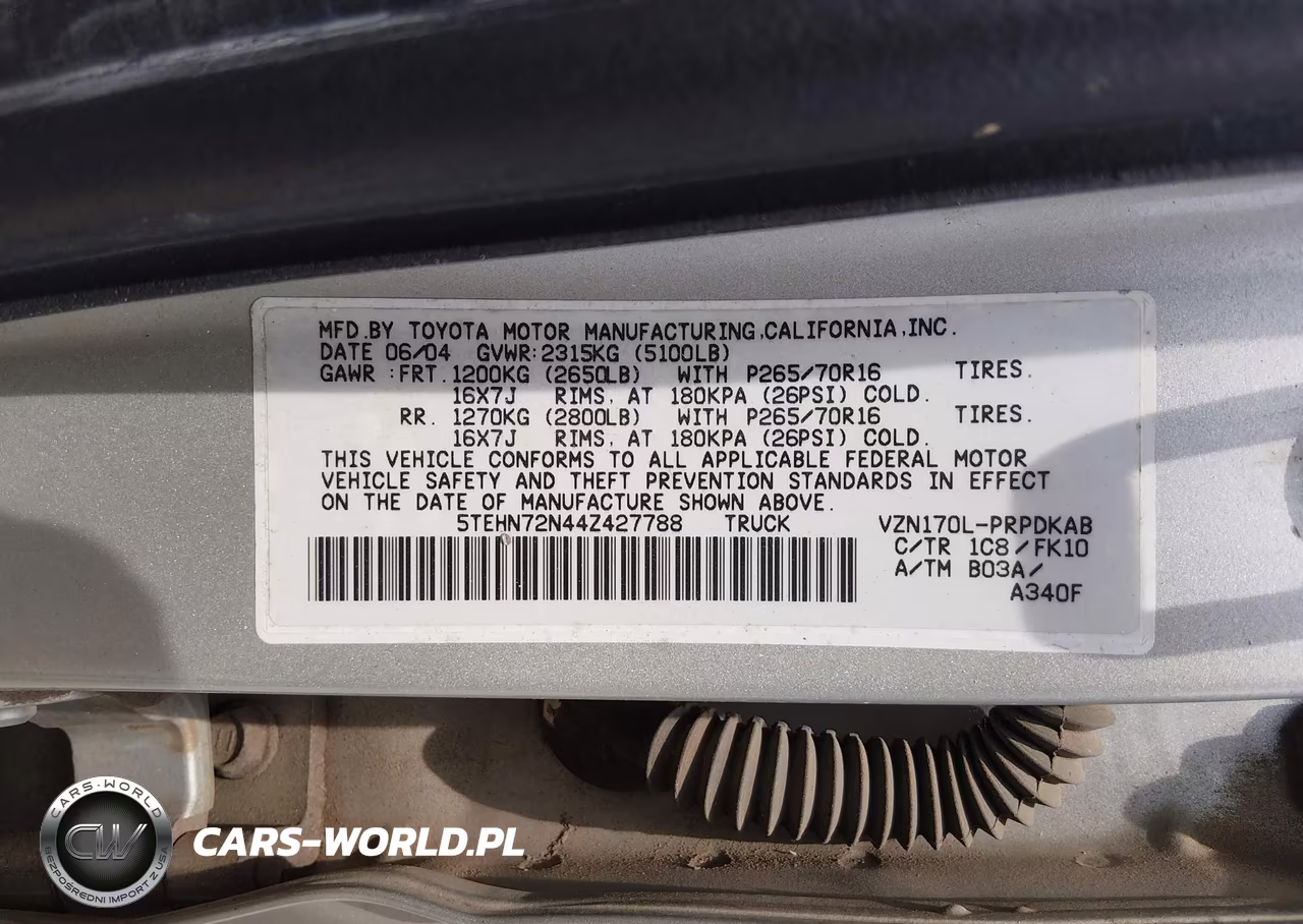 2004 Toyota Tacoma Base V6 VIN:5TEHN72N44Z427788 - 9