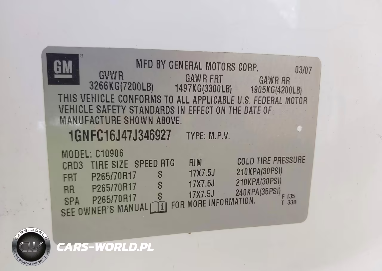 2007 Chevrolet Suburban Lt VIN:1GNFC16J47J346927 - 9