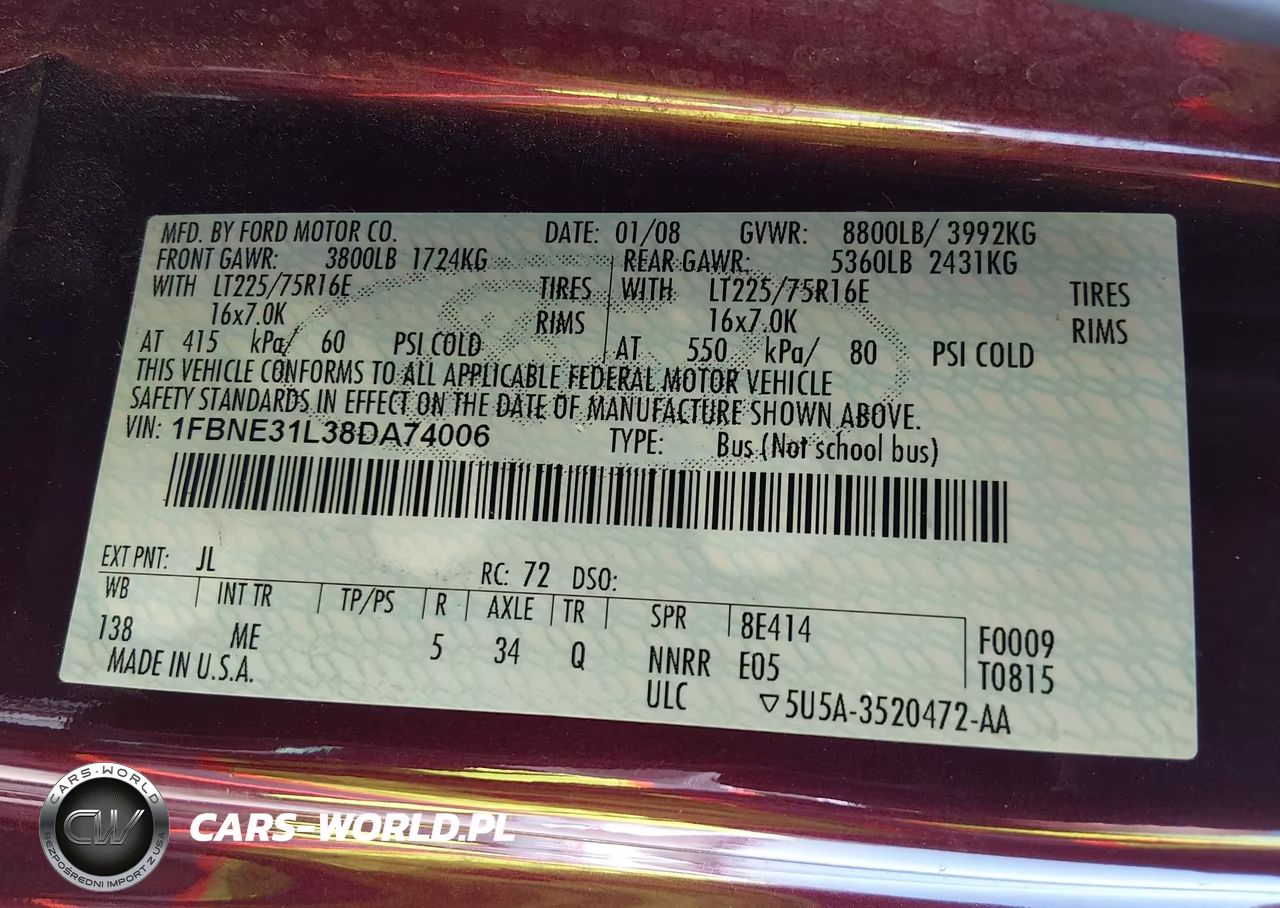 2008 Ford E-350 Super Duty Xl-Xlt VIN:1FBNE31L38DA74006 - 9