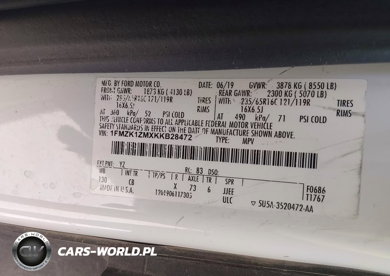 2019 Ford Transit-150 Xl VIN:1FMZK1ZMXKKB28472 - 9