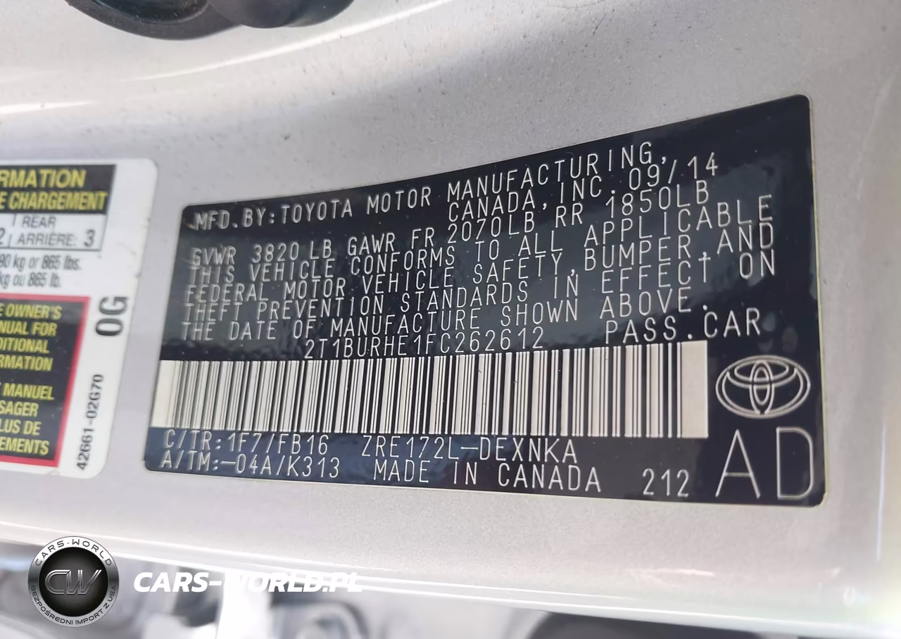 2015 Toyota Corolla Le VIN:2T1BURHE1FC262612 - 9