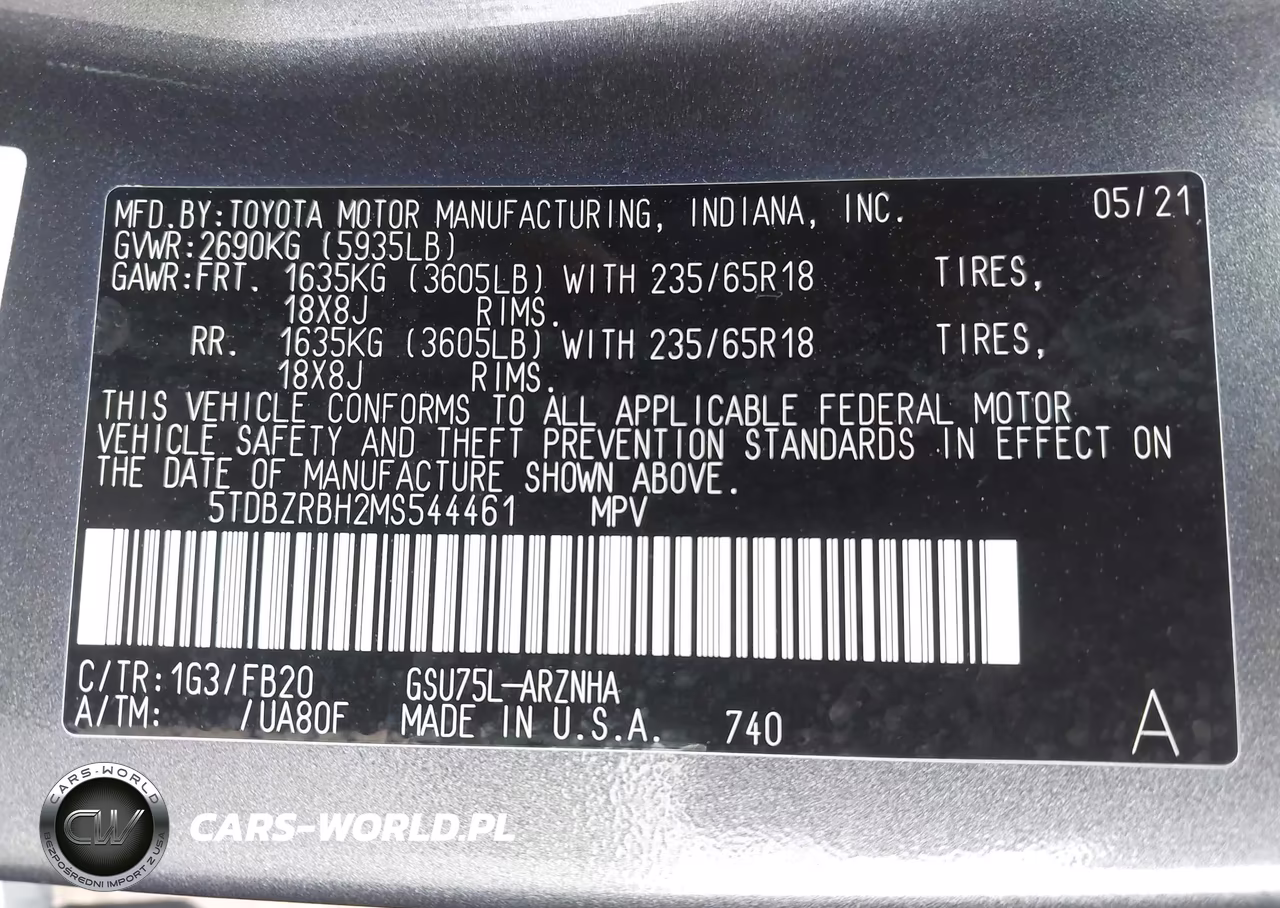 2021 Toyota Highlander Le VIN:5TDBZRBH2MS544461 - 9