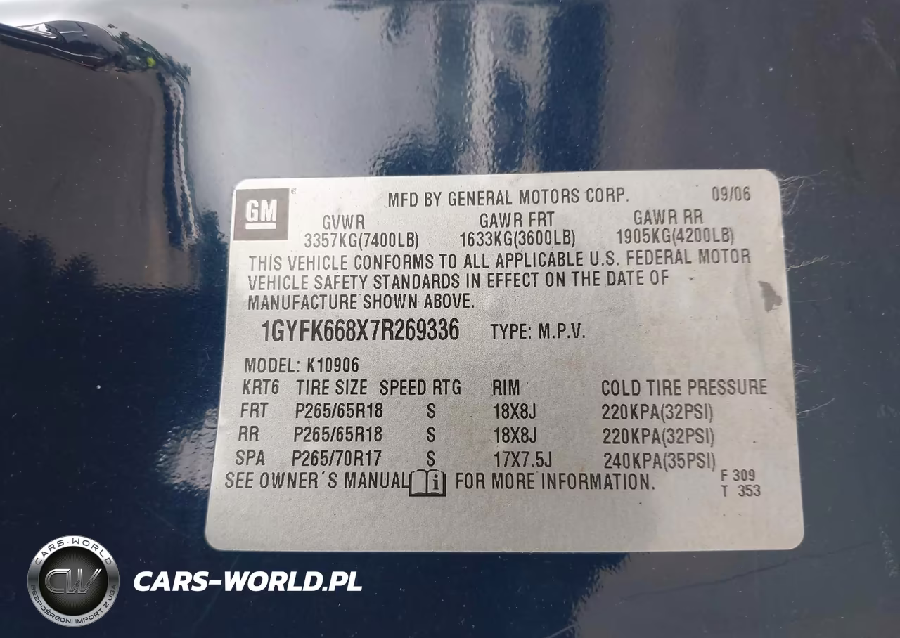 2007 Cadillac Escalade Esv Standard VIN:1GYFK668X7R269336 - 9