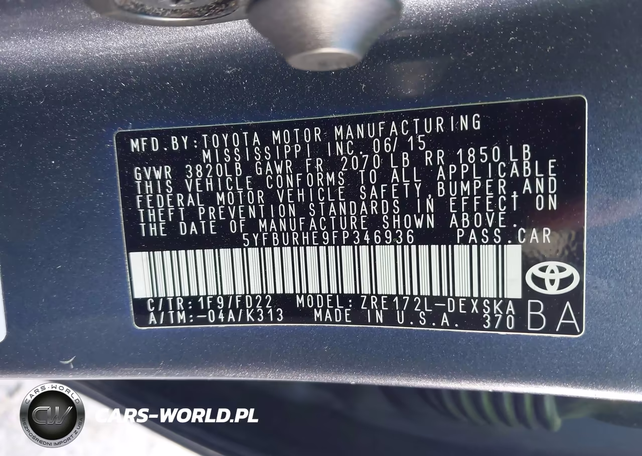 2015 Toyota Corolla S Plus VIN:5YFBURHE9FP346936 - 9