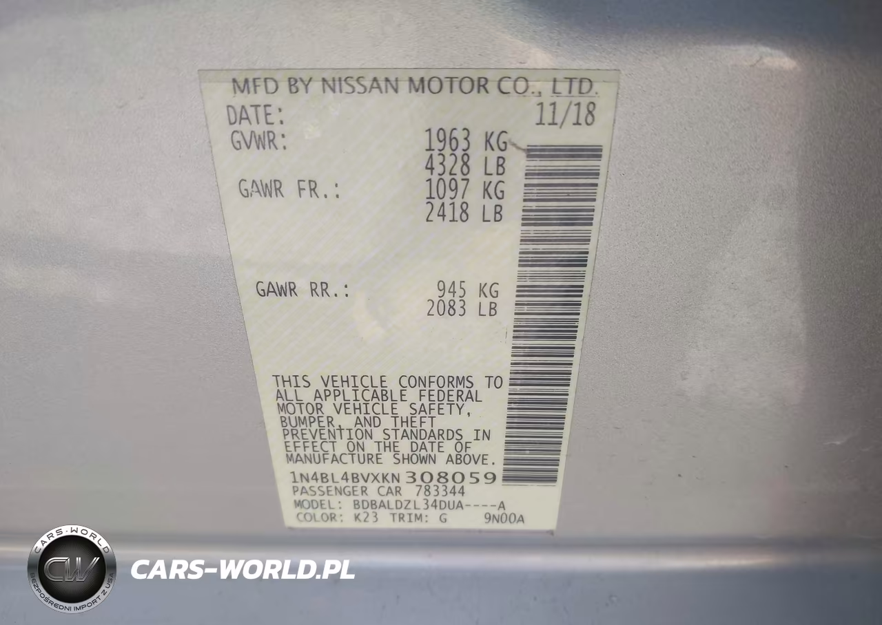 2019 Nissan Altima 2.5 S VIN:1N4BL4BVXKN308059 - 9