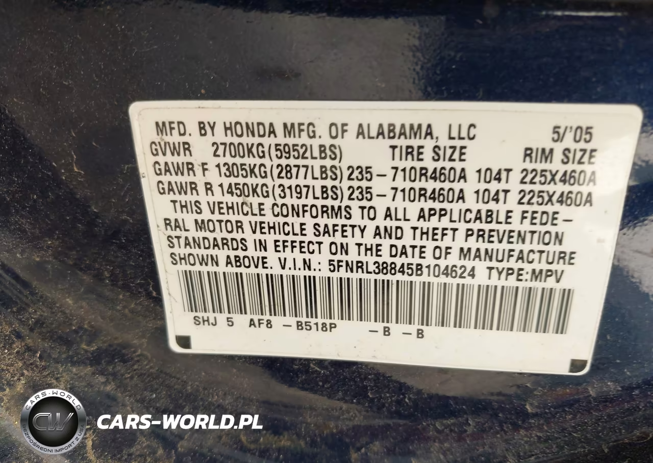 2005 Honda Odyssey Touring VIN:5FNRL38845B104624 - 9