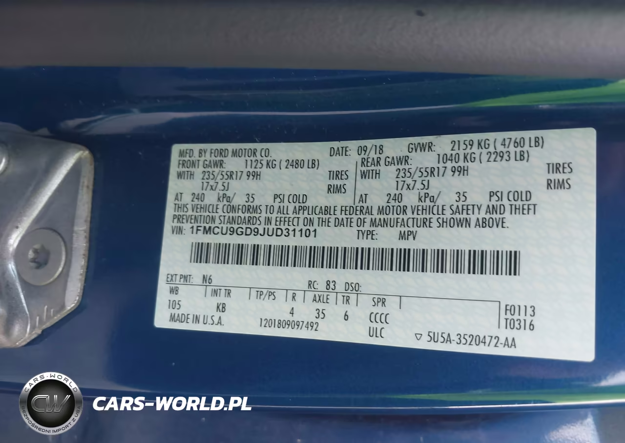 2018 Ford Escape Se VIN:1FMCU9GD9JUD31101 - 9
