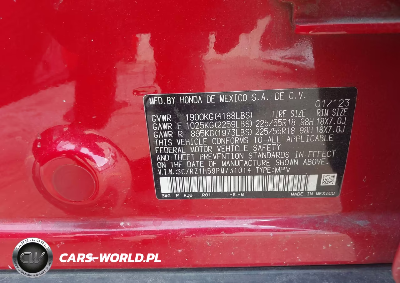 2023 Honda Hr-V 2Wd Sport VIN:3CZRZ1H59PM731014 - 9