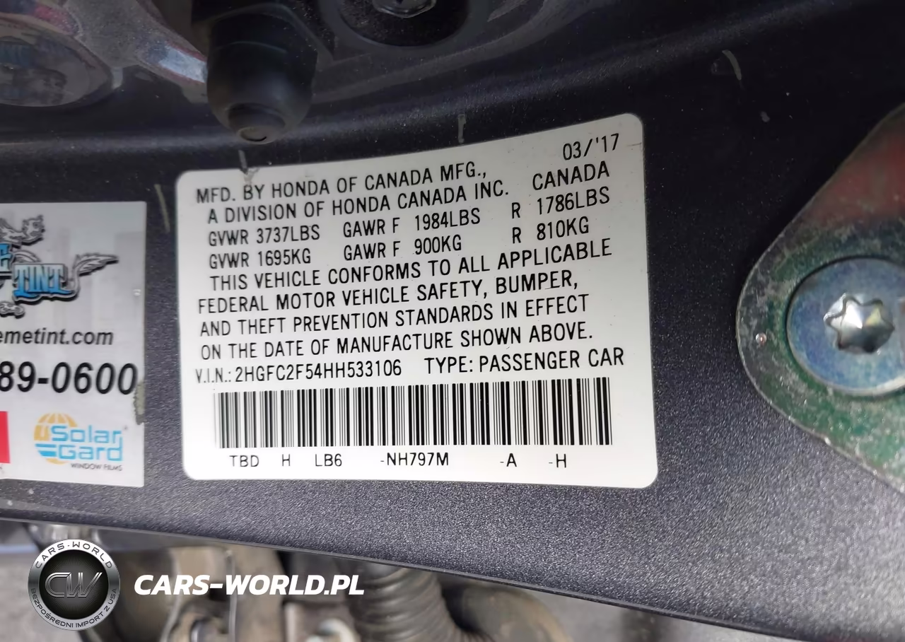 2017 Honda Civic Lx VIN:2HGFC2F54HH533106 - 9