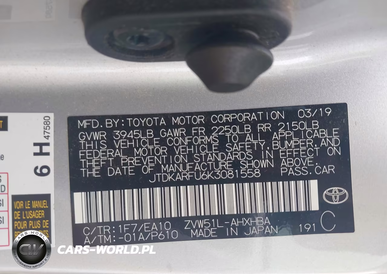 2019 Toyota Prius Xle VIN:JTDKARFU6K3081558 - 9