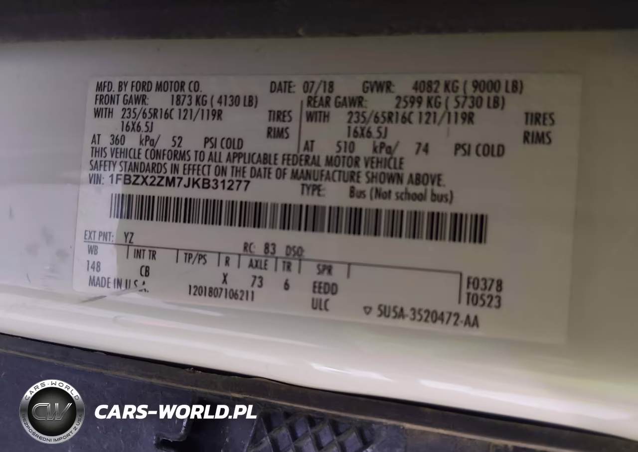 2018 Ford Transit-350 Xl VIN:1FBZX2ZM7JKB31277 - 9