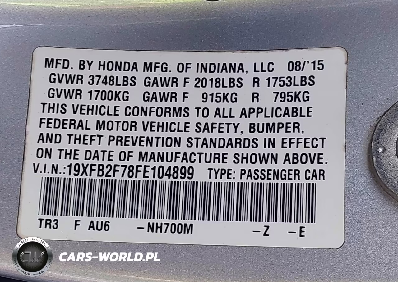 2015 Honda Civic Se VIN:19XFB2F78FE104899 - 9