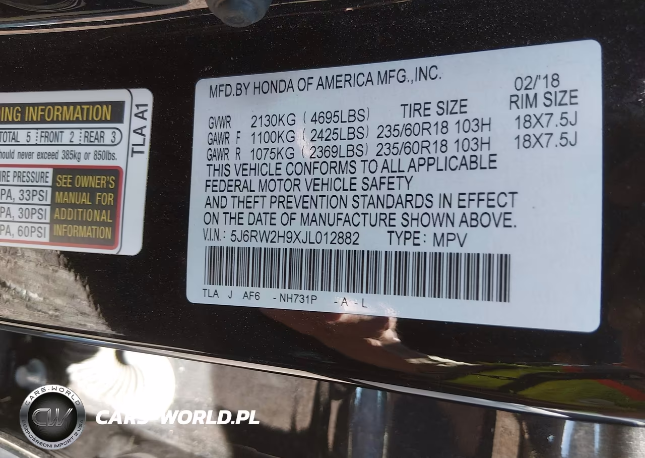 2018 Honda Cr-V Touring VIN:5J6RW2H9XJL012882 - 9