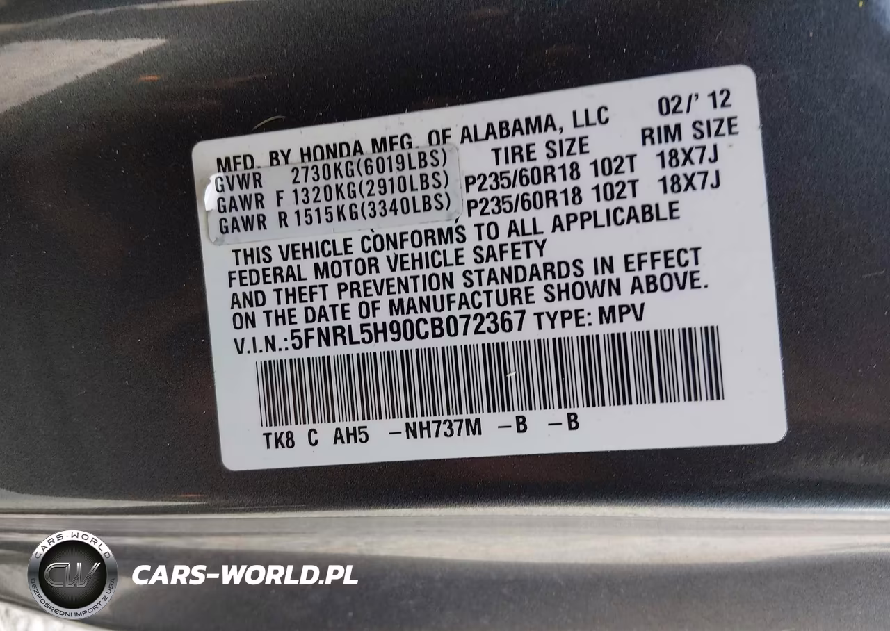 2012 Honda Odyssey Touring-Touring Elite VIN:5FNRL5H90CB072367 - 9