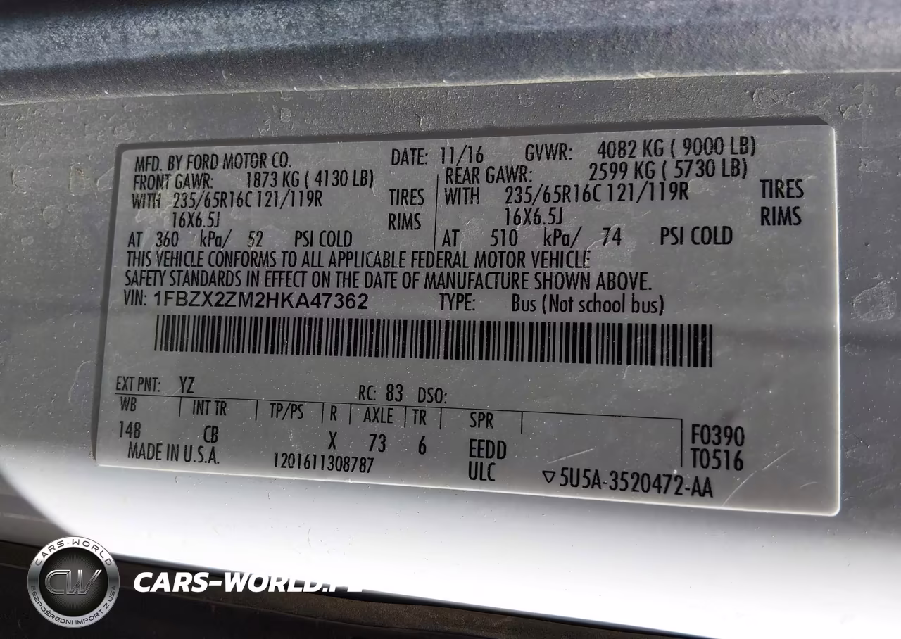 2017 Ford Transit-350 Xl VIN:1FBZX2ZM2HKA47362 - 9