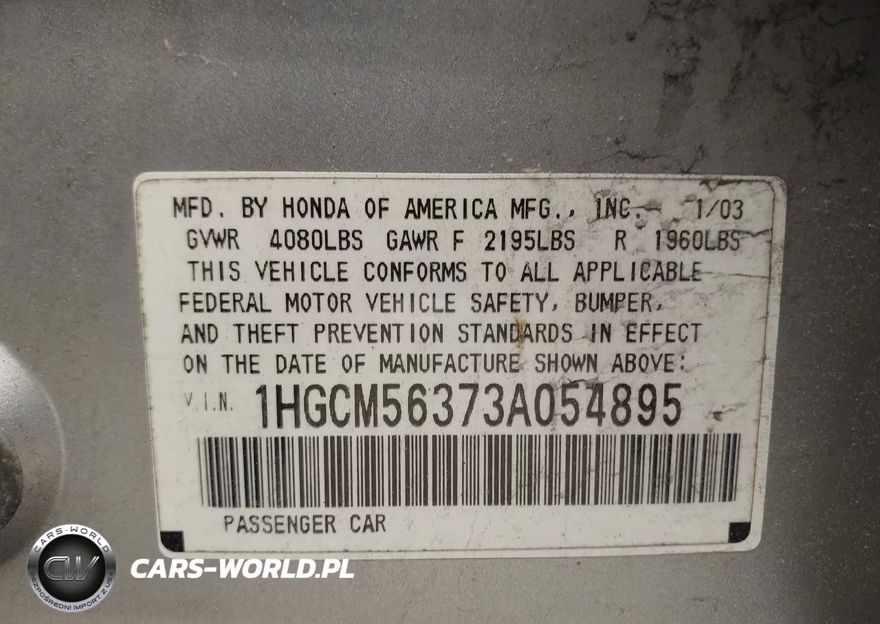 2003 Honda Accord Sdn Lx VIN:1HGCM56373A054895 - 9