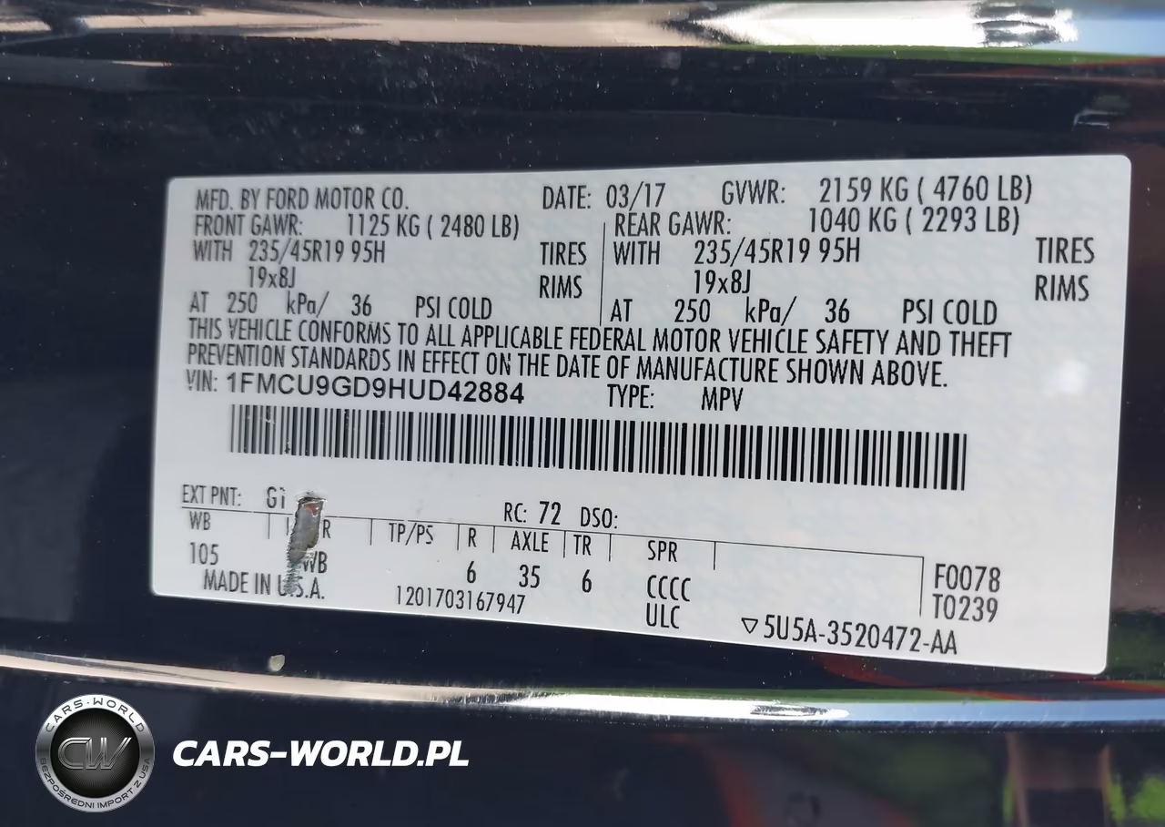 2017 Ford Escape Se VIN:1FMCU9GD9HUD42884 - 9