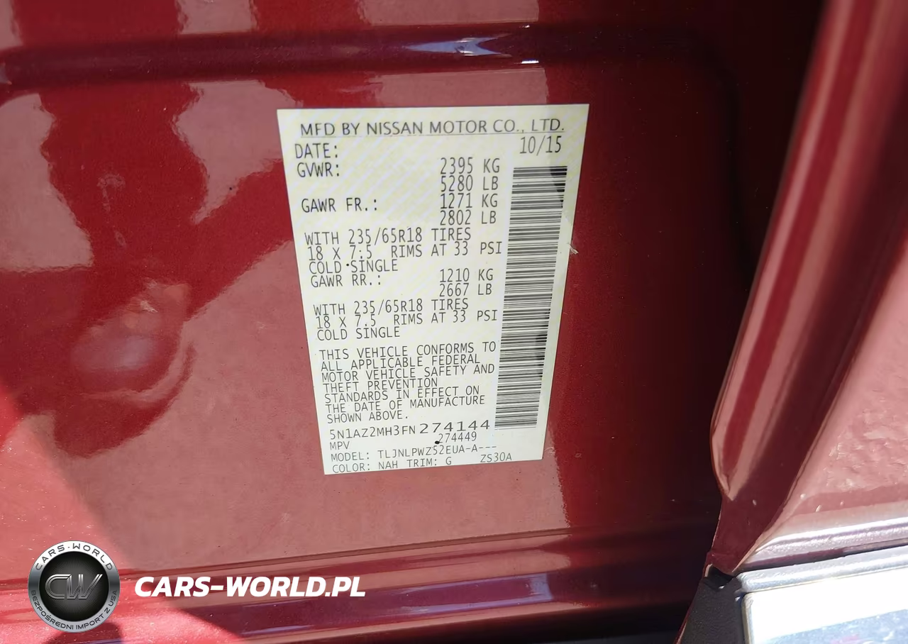 2015 Nissan Murano S VIN:5N1AZ2MH3FN274144 - 9