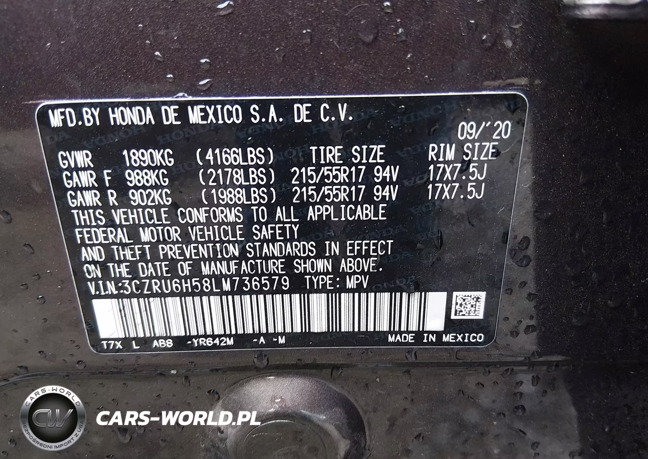 2020 Honda Hr-V Awd Ex VIN:3CZRU6H58LM736579 - 9