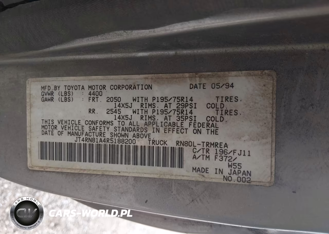 1994 Toyota Pickup 1-2 Ton Short Wheelbase VIN:JT4RN81A4R5188200 - 9